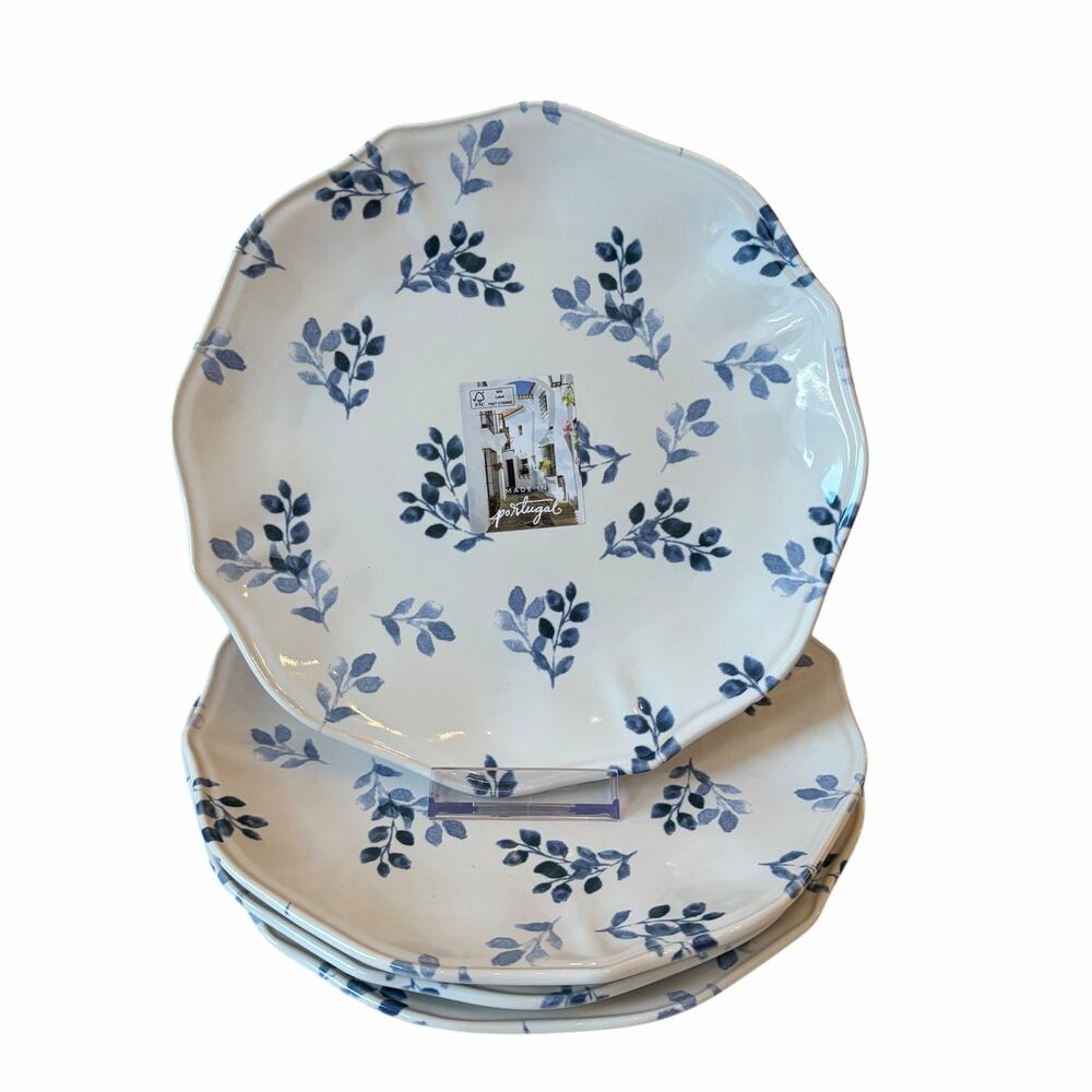 4pc Matceramica Portugal Blue Floral Salad Plates 8.5in Stoneware Scalloped NEW
